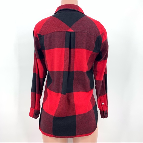 Athleta Red Checkered Print Flannel Button Down Shirt - Picture 2 of 9